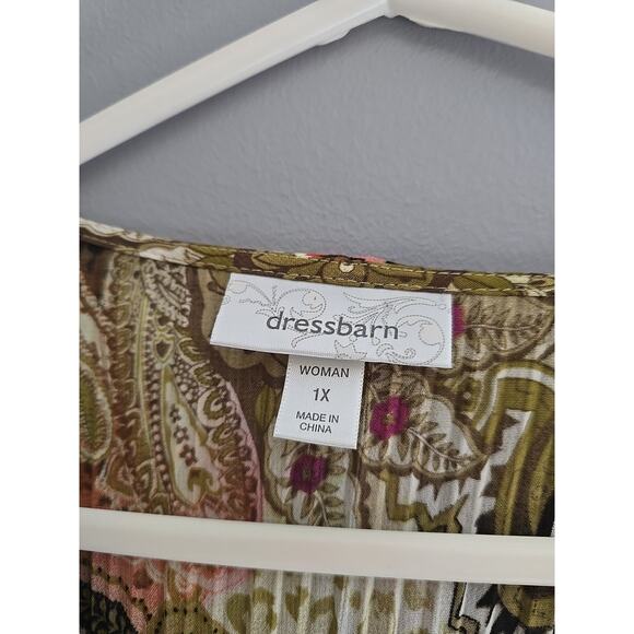 Dressbarn Multicolor Paisley Ruffle Grunge 3/4 Sleeve Top Womans Plus Size 1X - Picture 4 of 5